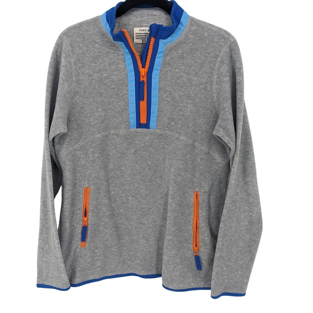 Tory Sport Jacket Womens Small Gray Fleece‎ 1/4 Zip Pullover Athletic Athleisure